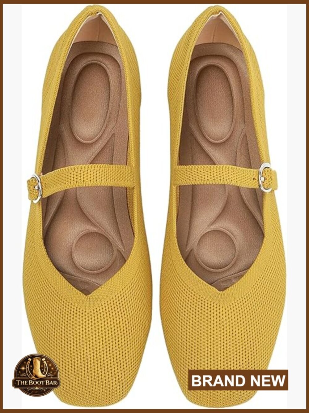 Women's Square Toe Knit Ballet Flats with Adjustable Ankle Strap